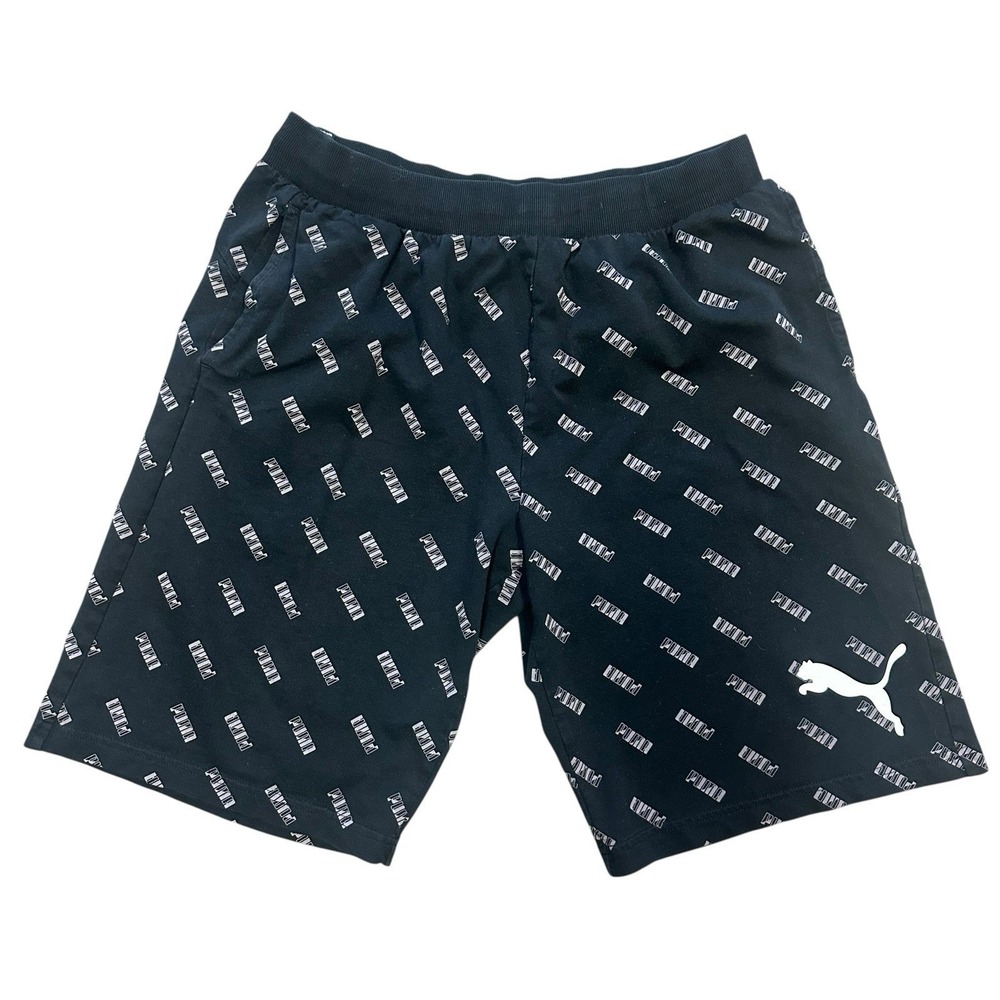 Puma Boys Size XL Black /Gray All Over Print Logo Pull On Athletic Shorts